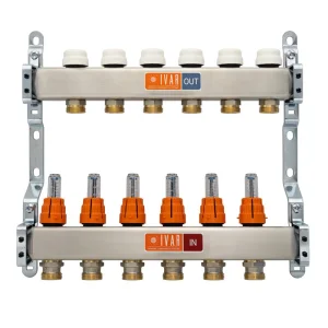 Set distribuitor inox pard. 1" EK  3 cai cu debitmetru IVAR 503203