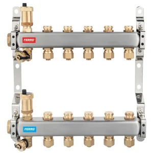 Distr./col. 1" INOX 10 cai cu valva inchider pt. inc. RAD. cu rac. SN-RO10S FERRO