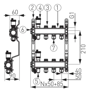 Distr./col. 1" INOX 10 cai cu valva inchider pt. inc. RAD. cu rac. SN-RO10S FERRO-image1