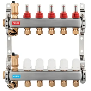 Distr./col. 1"  inox  7 cai cu debitm. pt. inc. pard. + rac. FERRO