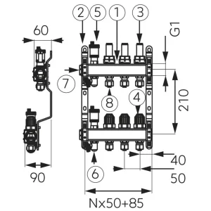 Distr./col. 1"  inox  9 cai cu debitm. pt. inc. pard. + rac. FERRO-image1