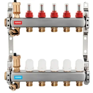 Distr./col. 1" inox  3 cai cu debitm. pt. inc. pard. fara rac. FERRO