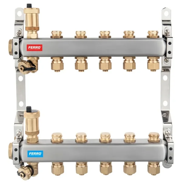 Distr./col. 1" INOX 10 cai cu valva inchider pt. inc. RAD. cu rac. SN-RO10S FERRO-image0