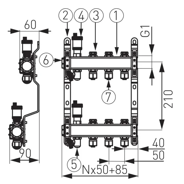 Distr./col. 1" INOX 10 cai cu valva inchider pt. inc. RAD. cu rac. SN-RO10S FERRO-image1