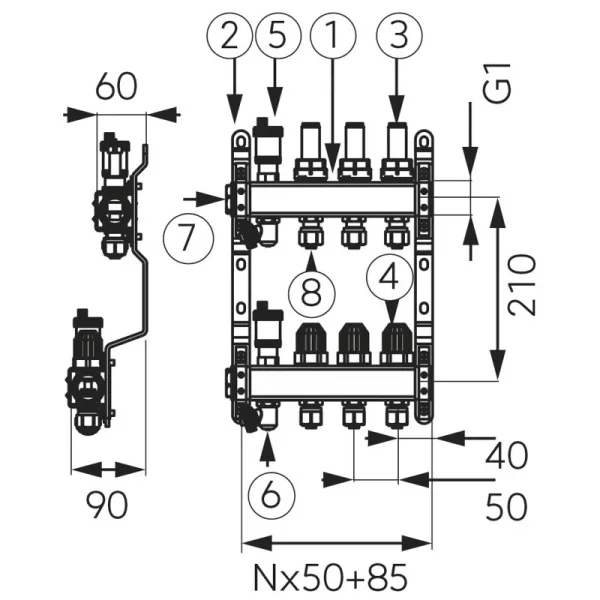 Distr./col. 1"  inox  2 cai cu debitm. pt. inc. pard. + rac. FERRO-image1
