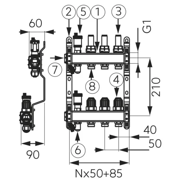 Distr./col. 1"  inox 10 cai cu debitm. pt. inc. pard. + rac. FERRO-image1